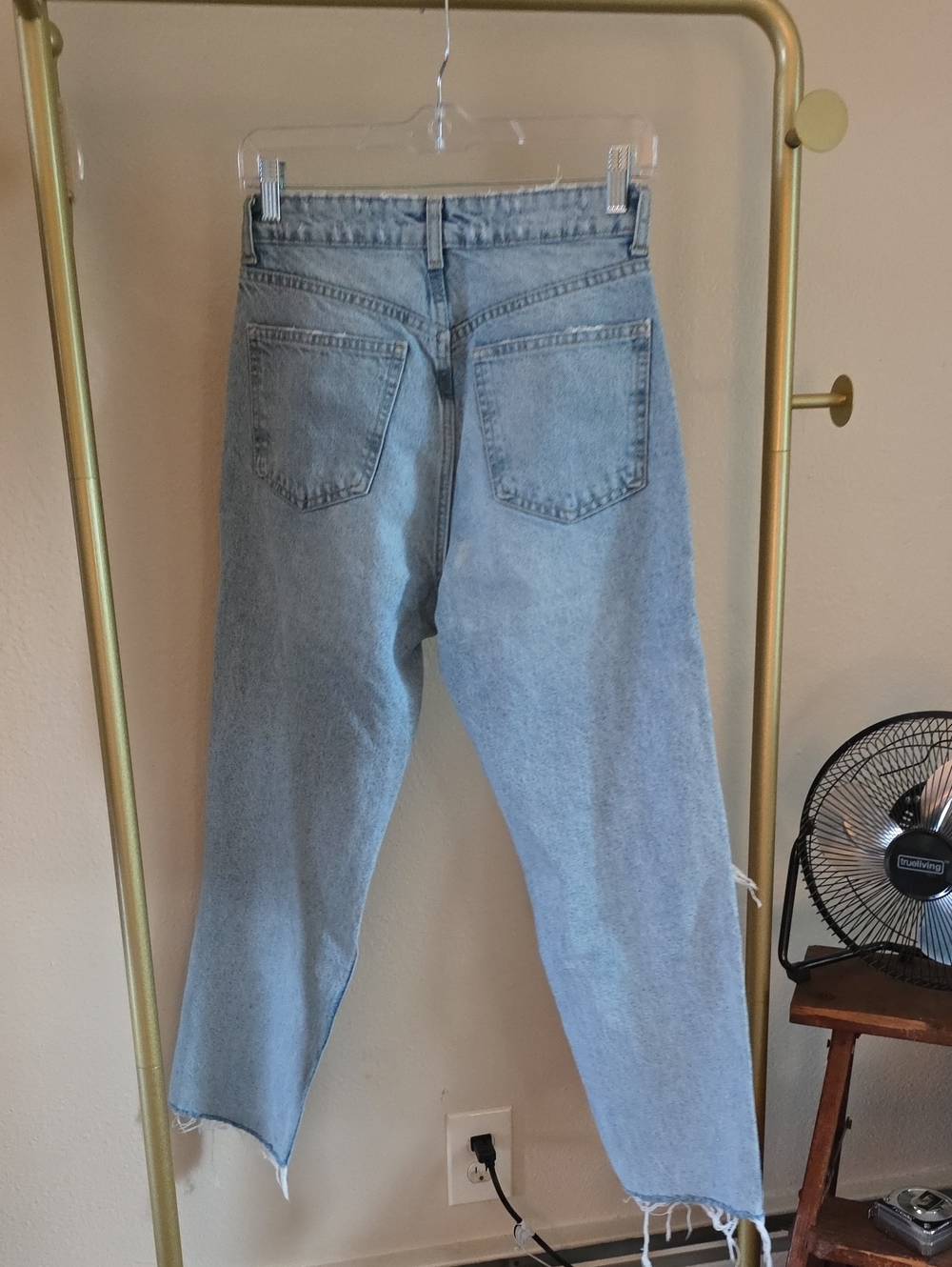 Zara Size 4 Wide Leg High Rise Distressed Blue Jean - Picture 2 of 8